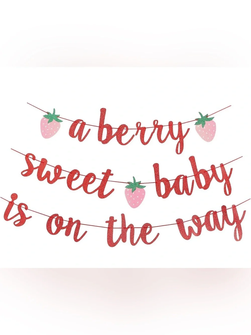 Strawberry Themed Glitter Banner - Pink & Red (3 strands) 2 PACK BUNDLE